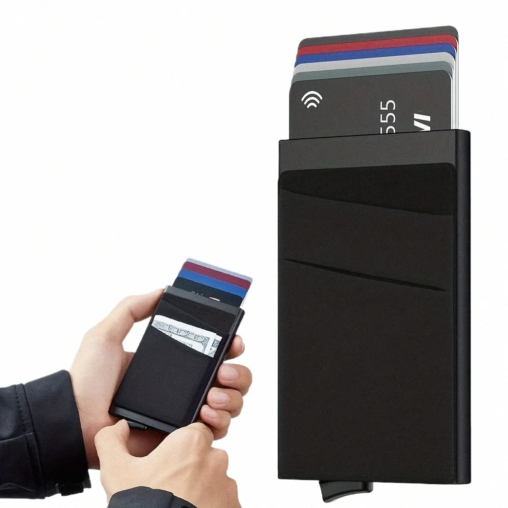 Design minimalista di New's Minimalist Anti-Tust RFID Blocco Pop-up ID Credit Card Torta del portafoglio Busin F2NL#