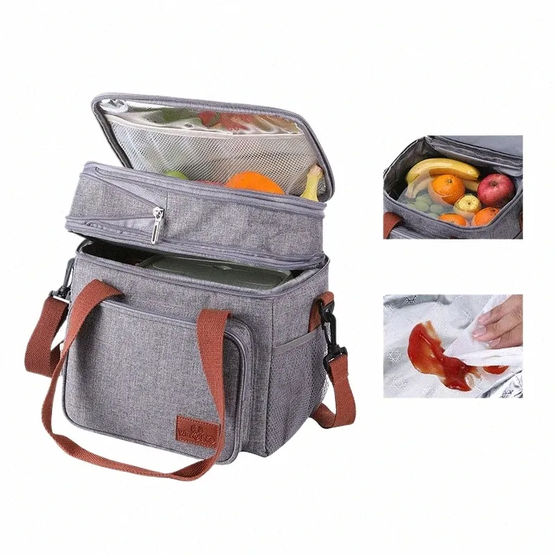 bolsa de almoço duplo deck bento lanchonete bento homens homens masculino bolsas de alimentação macia portátil à prova de vazamentos para o trabalho de viagem piquenique 42lf#