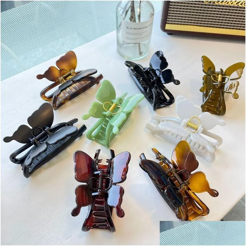 Hair Pins New Big Butterfly Clip Thickened Buckle Back Head Scoop Grab Versatile And Elegant Style Simple Accessories Shark Drop Deliv Otxrf