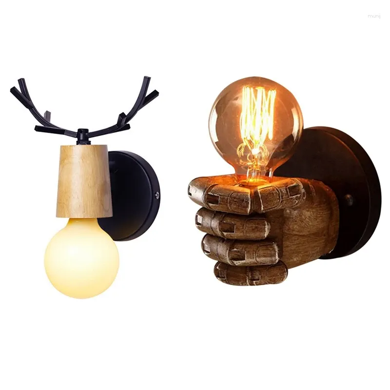 Wandlamp 2 stks retro rechterhand vuisthars met zwarte loft antiek ijzer eenvoudige gewei