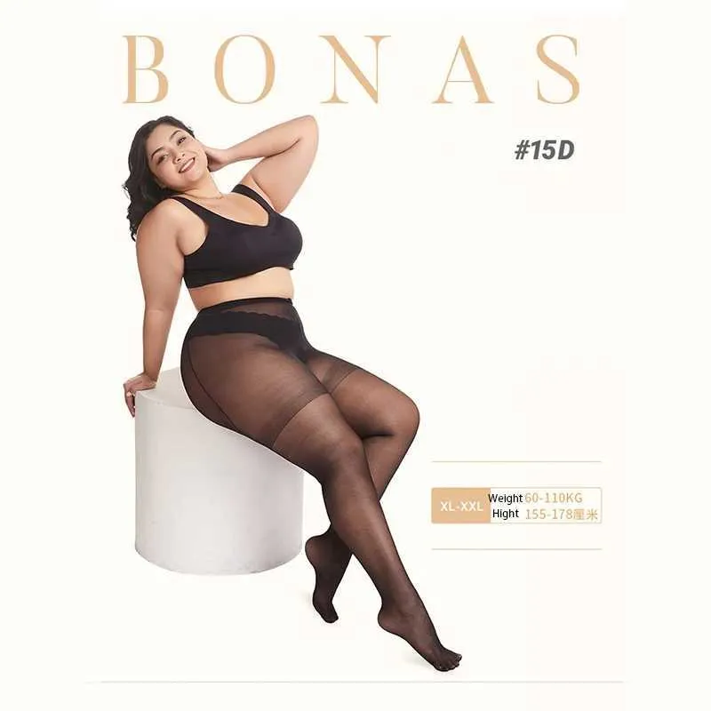 Calzini sexy bonas 15d xxxl ultrasottili trasparenti collant di elasticità del collant trasparente calze da donna in nylon resistenti alle lacrime 240416