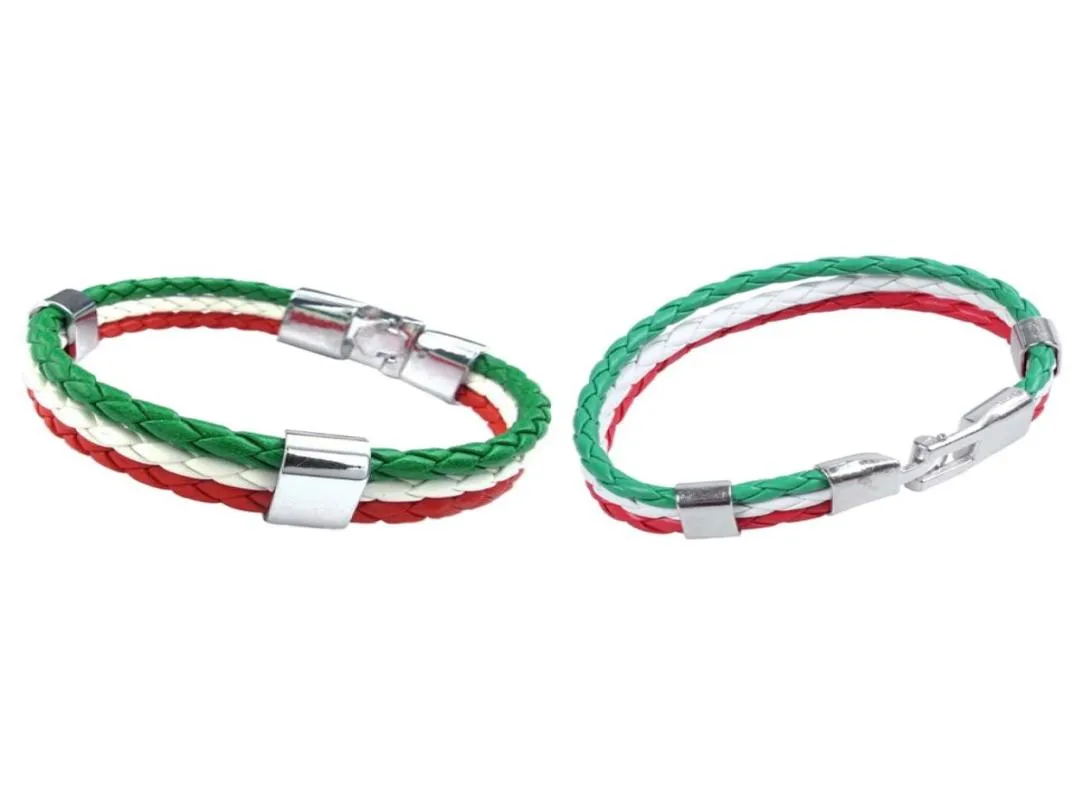 2 pcs Bracelet Bracelet Italian Flag Bangle Le cuir alliage pour men039 femmes Green Blanc Red Largeur 14 mm Longueur 20 cm LEN1376099