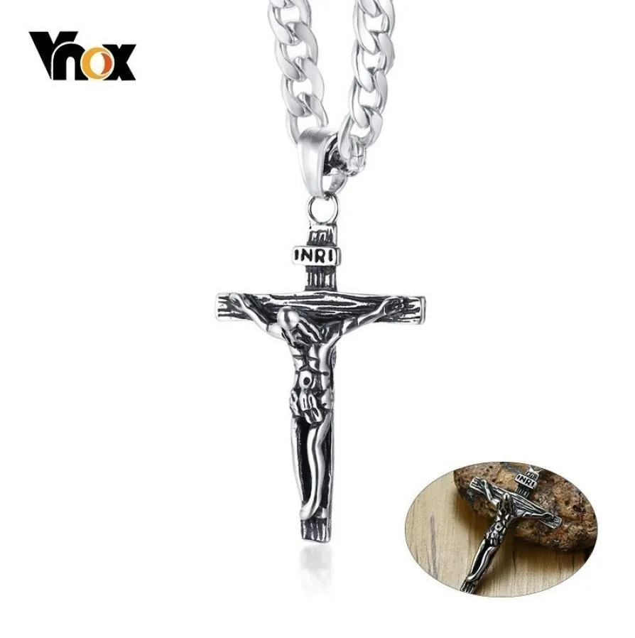 Vnox Crucifix Jesus Collier pour hommes Chaîne cubaine en acier inoxydable 20 "-24" Bijoux de prière masculin 2010148583631