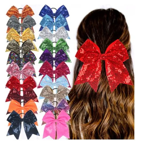 Flickas paljett båge hårband europeiska och amerikanska barns fasta färgpärlor stora svansstång gummiband barns hårtillbehör