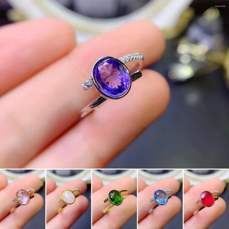 Cluster Rings FS Fashion S925 Sterling Silver Natural Topaz/Ruby/Opal/Tanzanite Ring Fine Charm Wedding Jewelry for Women Meibapj