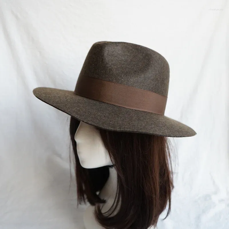 Berets Korean Fashion Brown Panama Jazz Wollhüte für Männer Frauen Caps Herbst Winter Britisch hochwertiger Retro Filzhut Designer Stil