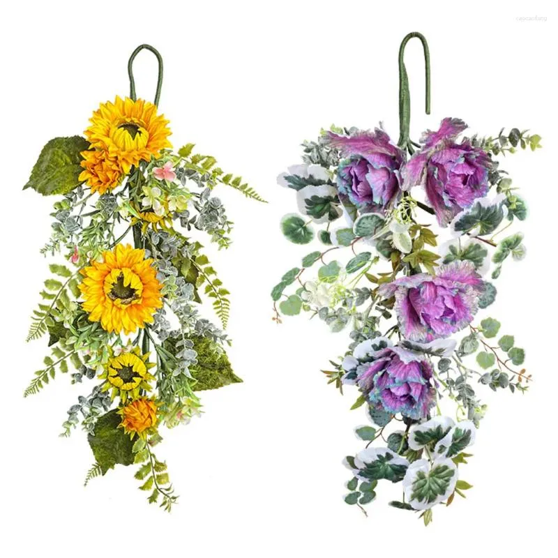 Decoratieve bloemen Spring deur hangende krans gesimuleerde zonnebloem bloemen ondersteboven