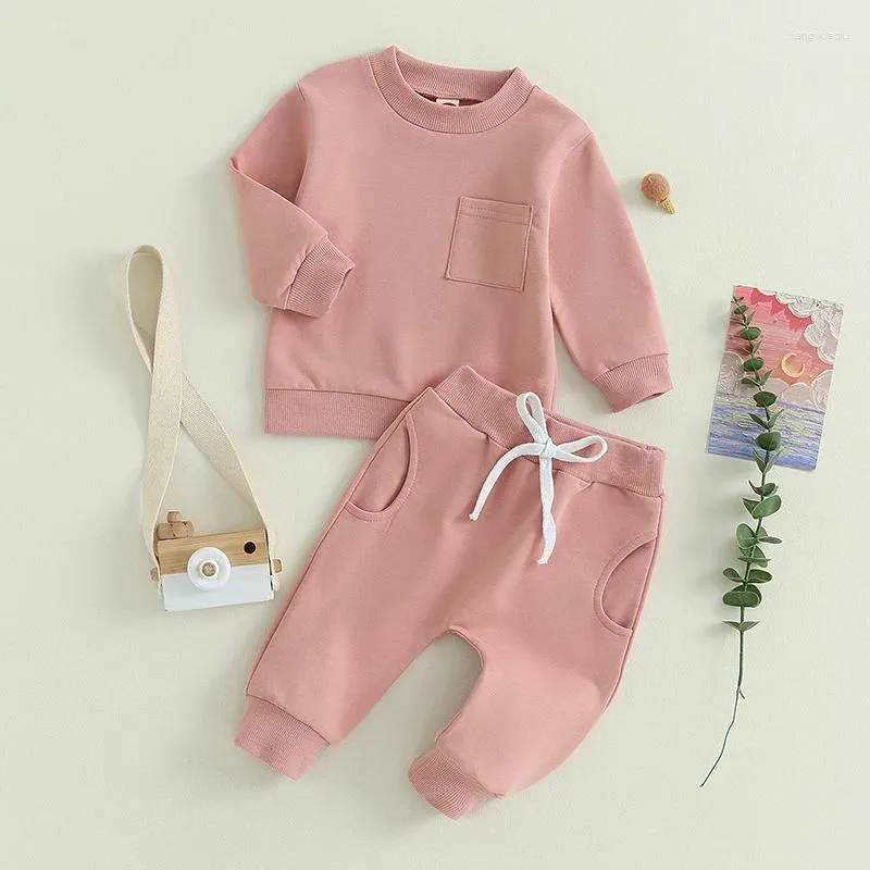 Kleidungsstücke solide lässige Kleinkind Baby Girls Jungen Kleidung Set Winter Herbst Langarm Sweatshirt Tops Hosen Lose 2pcs für Kinder Outfits