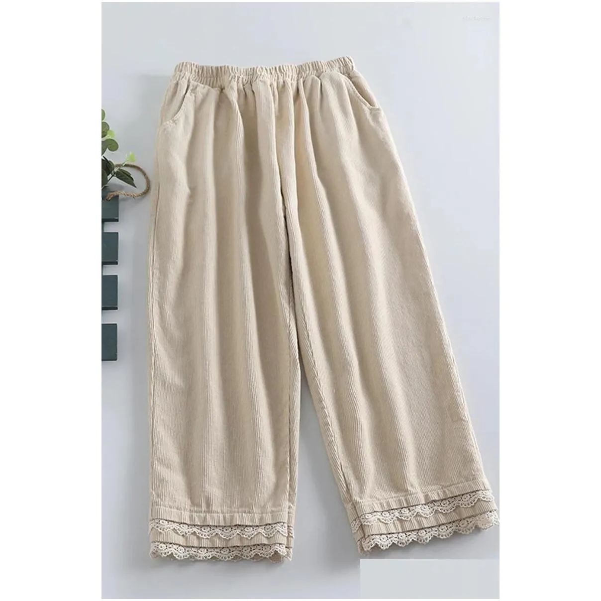 Damenhose Capris Herbst Mori Lace Cord lässige Frauen Loses Feste Farbe Veet Drop Lieferbekleidung Kleidung DH0JF