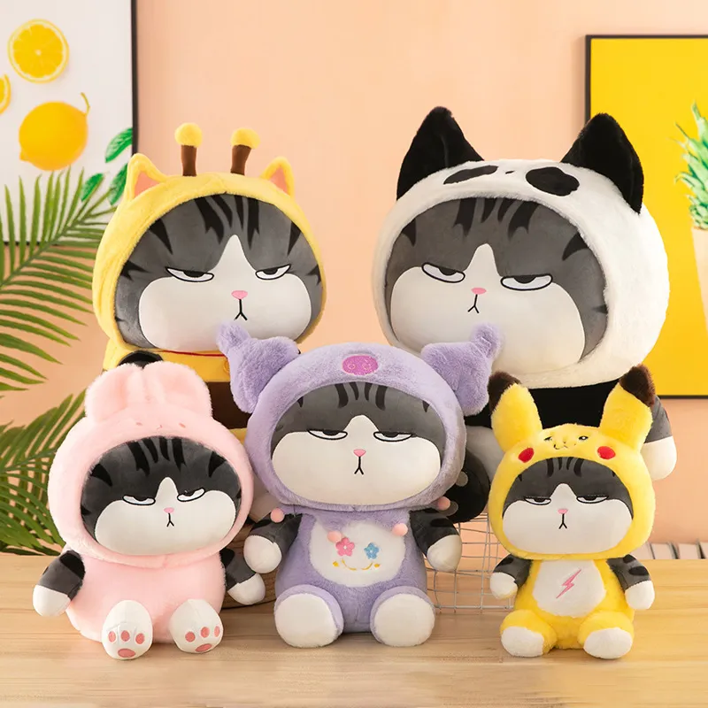 Serie di gatti trasformanti all'ingrosso giocattoli peluche cartoni cartoon bambole decorazioni per la casa regalo di compleanno