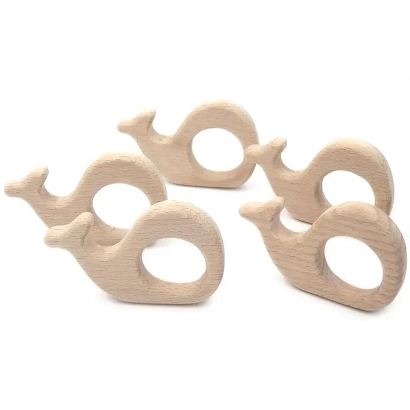 Beech Wooden Whale Natural Handmade Wooden Teether DIY Wood Personalized Pendant Eco-Friendly Safety Baby Teether Toys