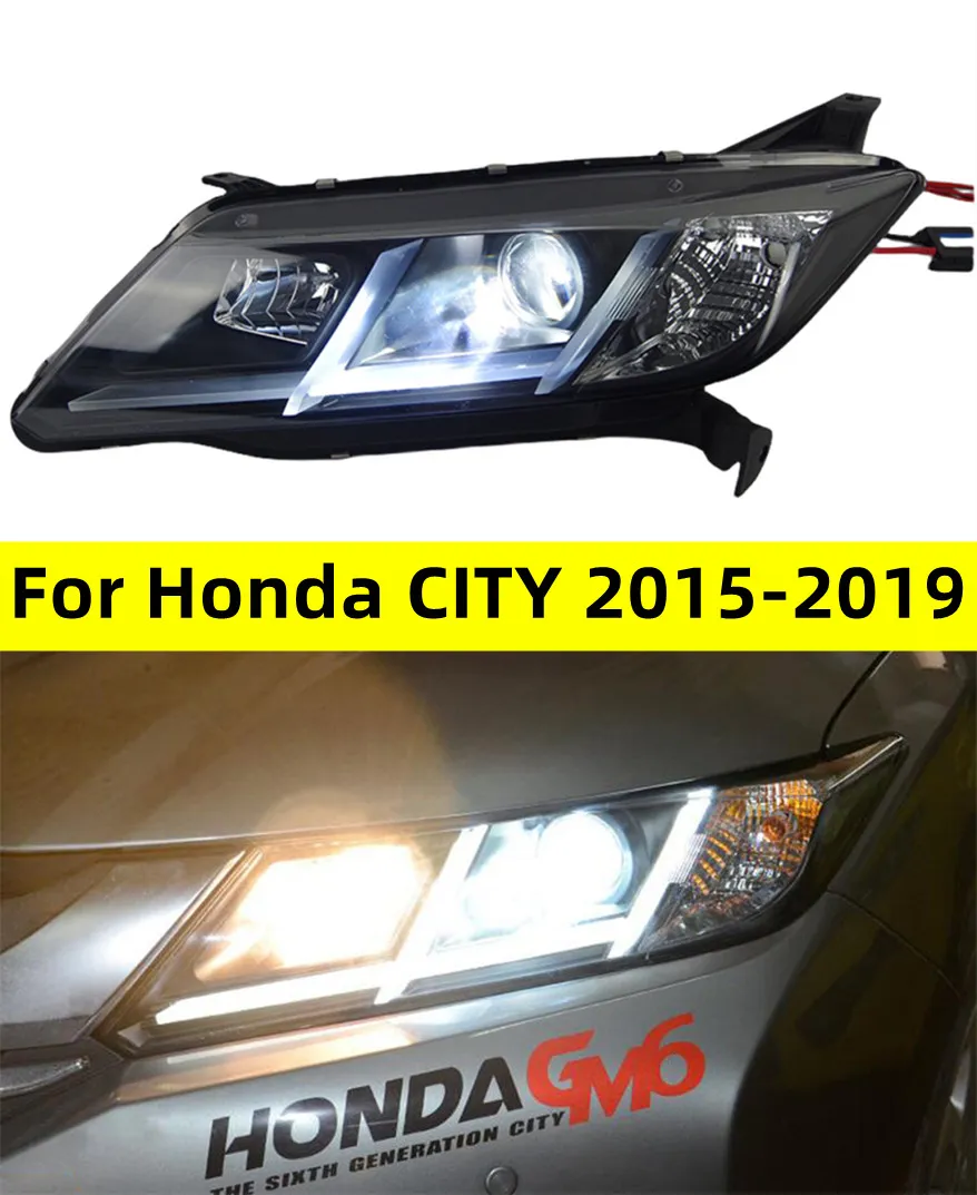 ホンダシティの車のスタイリング20 15-20 19ヘッドランプアップグレードダブルU DRLプロジェクターLEDレンズ信号ランプヘッドライトアセンブリ