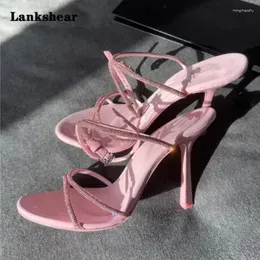 Dress Shoes 2024 Round Toe High-Heeled Stiletto Heels And Rhinestone Cross-Strap Plus-Size Fashion Catwalk Sandals For Women