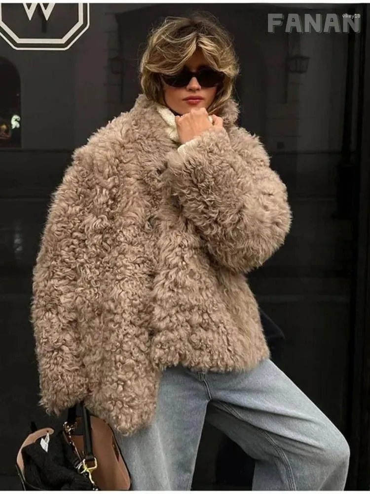 Women's Fur Winter Thicken Warm Long Sleeve Turndown Collar Solid Female Coats Fluffy Faux Coat Women Chic Streetwear Stylish Jackets