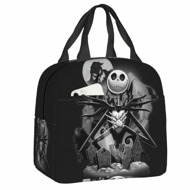 halen Skull Jack Insulated Lunch Box Christmas Horror Movie Portable Thermal Cooler Lunch Bag Picnic Tote Bags 673j#