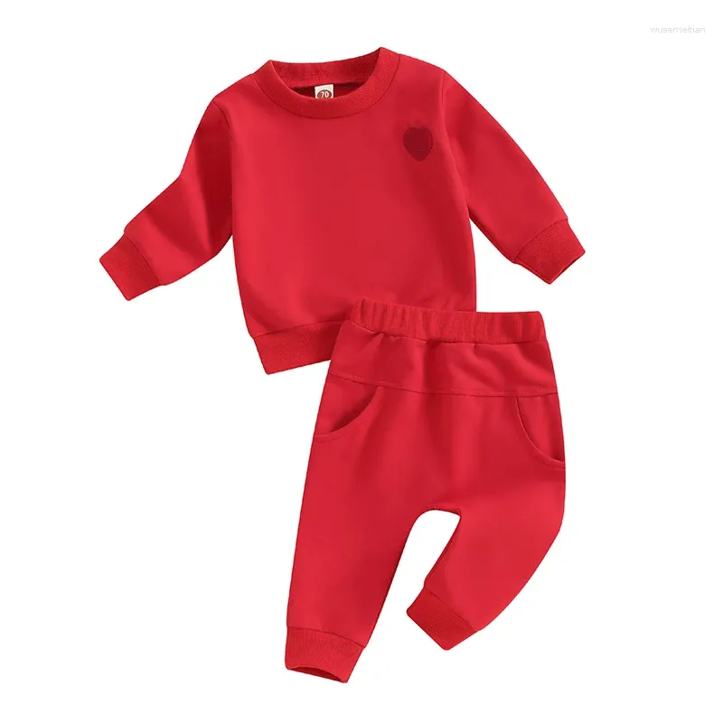 Kläder sätter alla hjärtans dag småbarn baby flicka outfit hjärttryck långärmad tröja jogger byxor set spädbarn 2 bit kläder