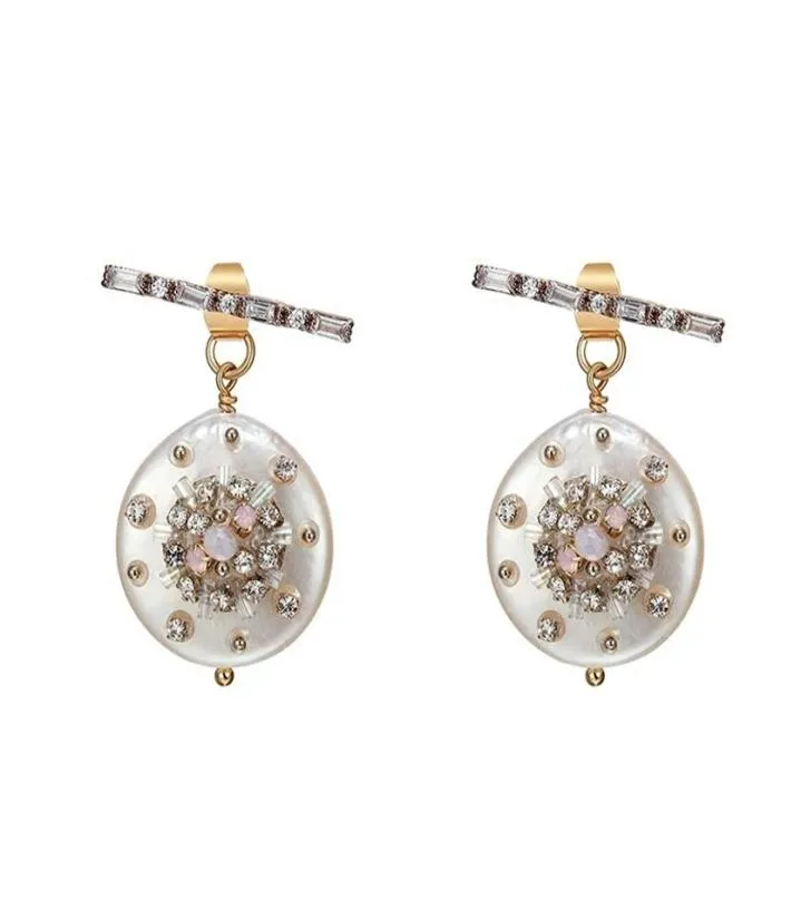 Korean Version Of The Move Peach Handdrilled Crystal Natural Shell Earrings Fairy Temperament Earrings Femal J19063028427090193