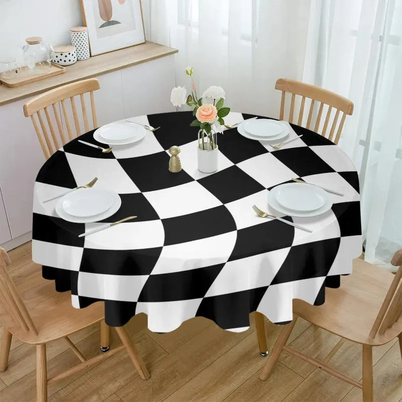 Table Cloth Lattice Deformation Black White Block Waterproof Tablecloth Decoration Wedding Home Kitchen Dining Room Round Cover