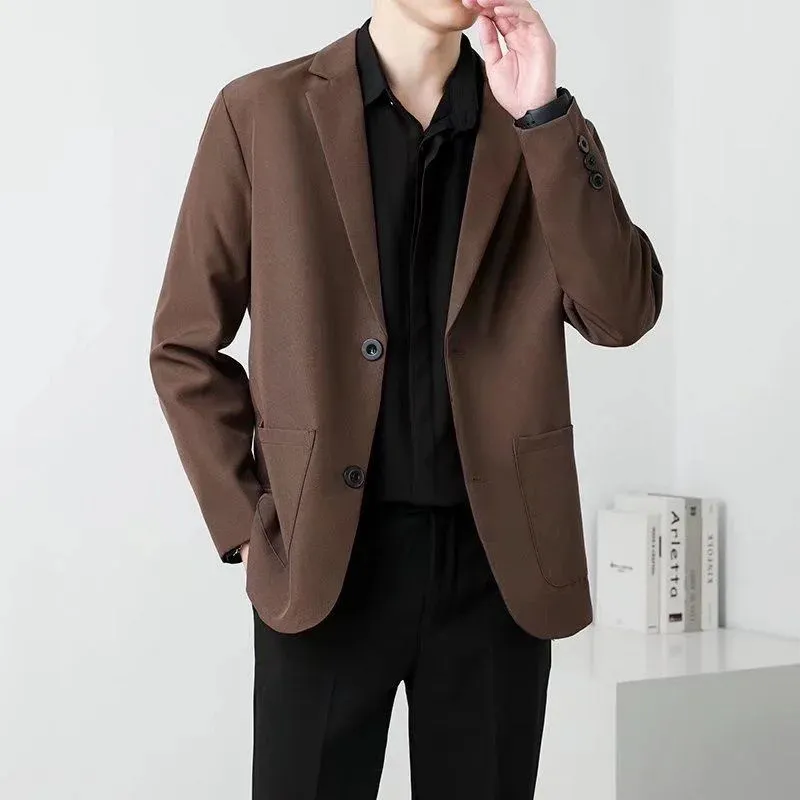 Spring Brown Black Blazer Men Slim Fit Fashion Social Mens Dress Kurtka Formalna biurowa Suit S3XL 240407