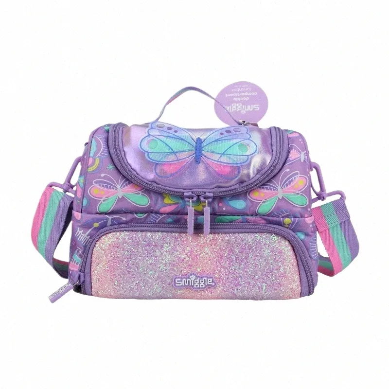 Австралия Smiggle Оригинальная детская сумка для ланча девушка фиолетовая бабочка Kawaii Menger мешки на плечах водонепроницаемые 9 дюймов M0E5#