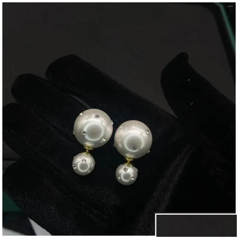 Stud Earrings Classic Double Side Simated Crystal Pearl For Women Gift Luxury Designerjewelry Drop Delivery Jewelry Otjvc Dhonx