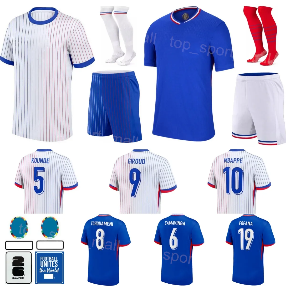 24-25 Fußball French 12 Randal Kolo Muani Trikot Euro Cup 9 Olivier Giroud 19 Youssouf Fofana 8 Aurelien Tchouameni 10 Kylian Mbappe National Football-Hemd-Kits