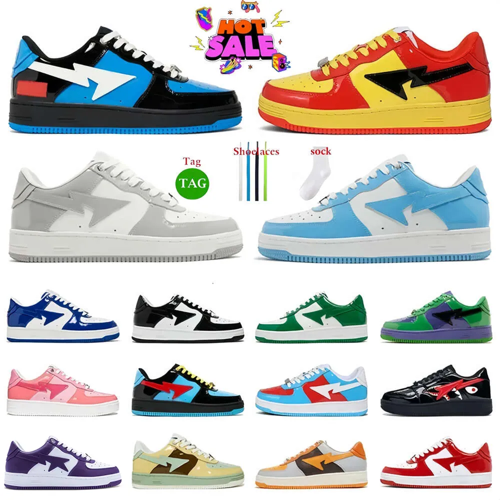 Plataforma BapessTask88 Designer Sapatos casuais tênis patentear couro da meia -noite Vinho azul azul vermelho cinza verde bege rosa laranja camuflagem preta homem mulher tênis de corrida