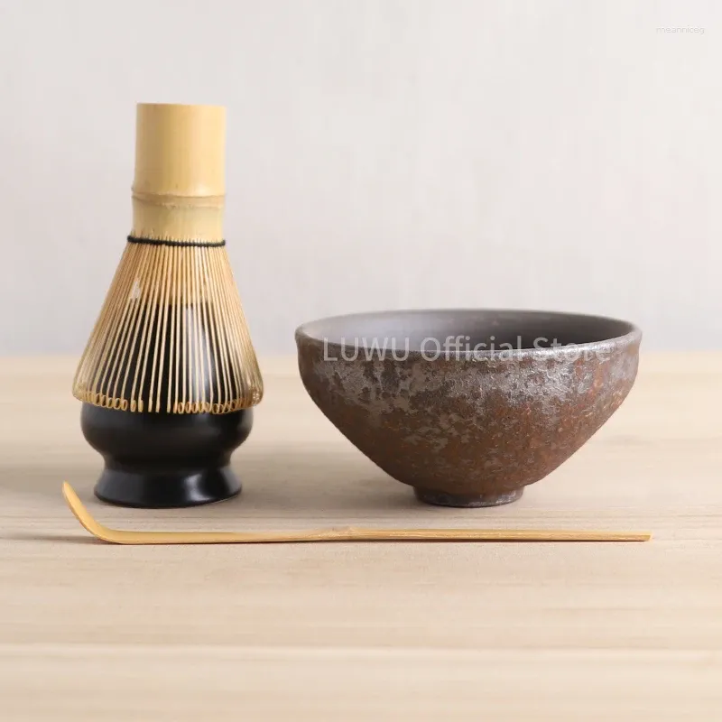 Juegos de té Luwu Ceramic Ceramic Matcha Bowl Juego de té de glaseado de óxido Tazón 4 pieza 160 ml
