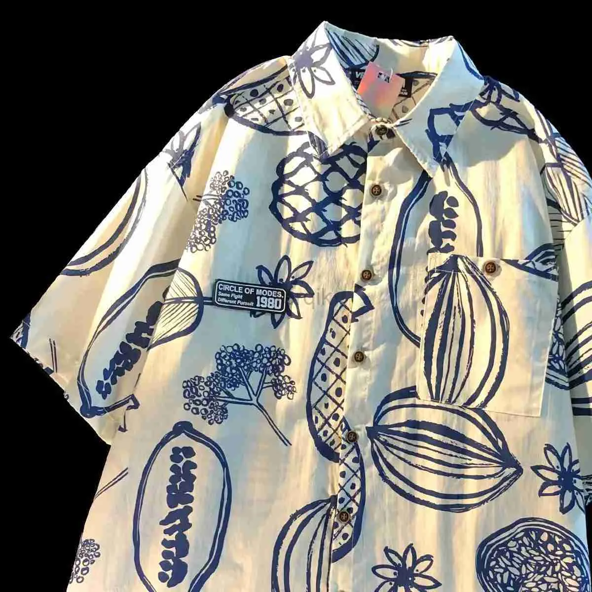 Camisas casuales para hombres Camisa floral de graffiti hawaiano camisas de cuello cubano de estilo Hong Kong de verano para hombres y mujeres 24416