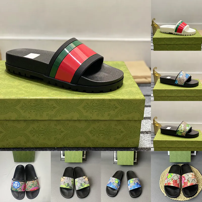 Designer sandaler blommor tofflor för män kvinnor sommarrum strand platt klackar skor sandale växel sula gummiläder brokad glider luxe claquette mule pantoufle