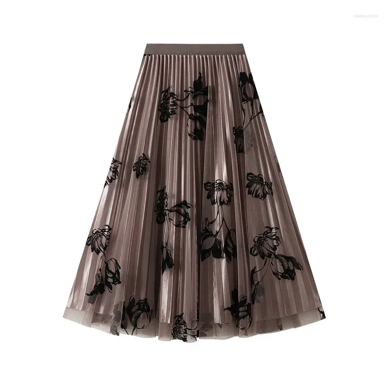 Gonne reversibili a due strati che affollano floreali in tulle floreale femmina 2024 primavera estate alta gonna midi swing femminile swing femminile