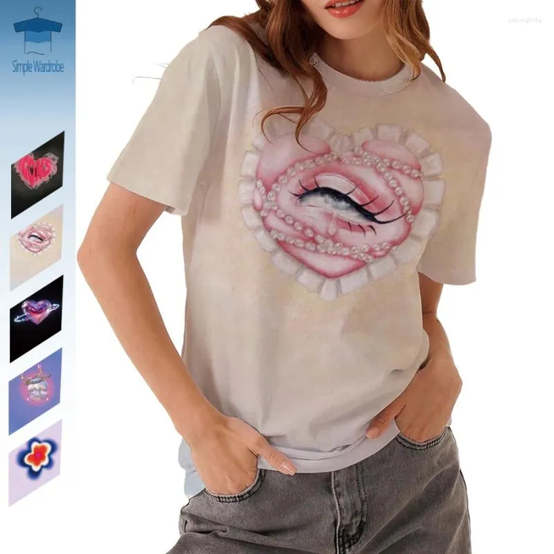 Dames t shirts love round nek oversized t-shirt amekaji vintage top mode vrouw kleding 3d geprinte grafische tee kawaii grappige streetwear