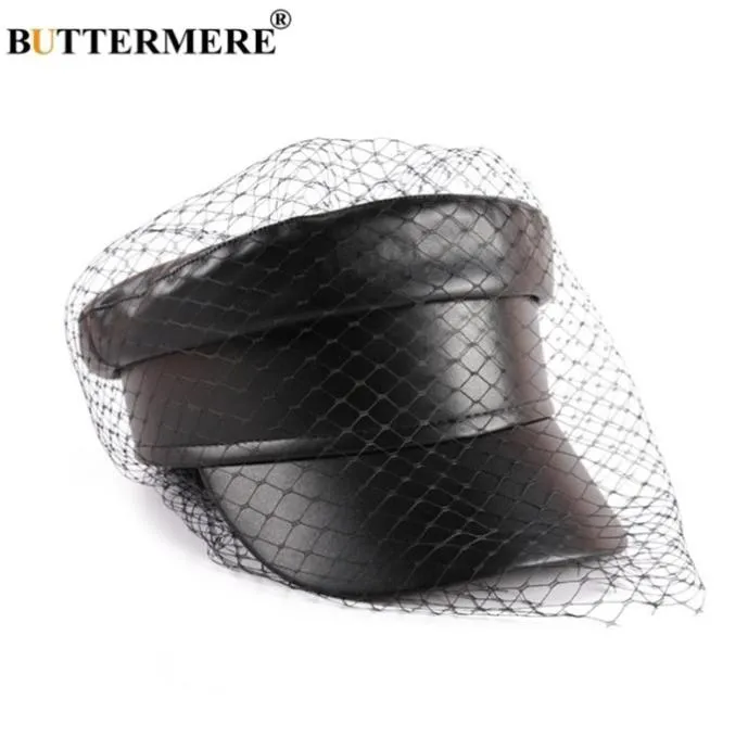 Buttermere Leather Cap Woman Women Black Captain Hat с завесой элегантной твердой скриптиз