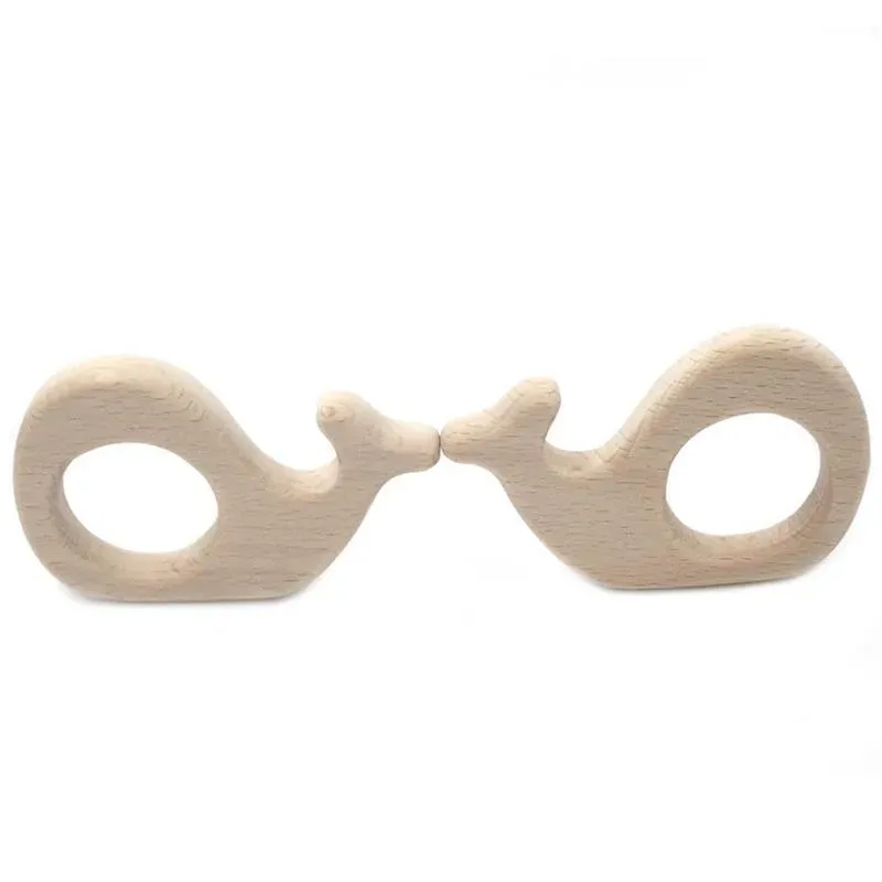 Beech Wooden Whale Natural Handmade Wooden Teether DIY Wood Personalized Pendant Eco Friendly Safety Baby Teether Toys