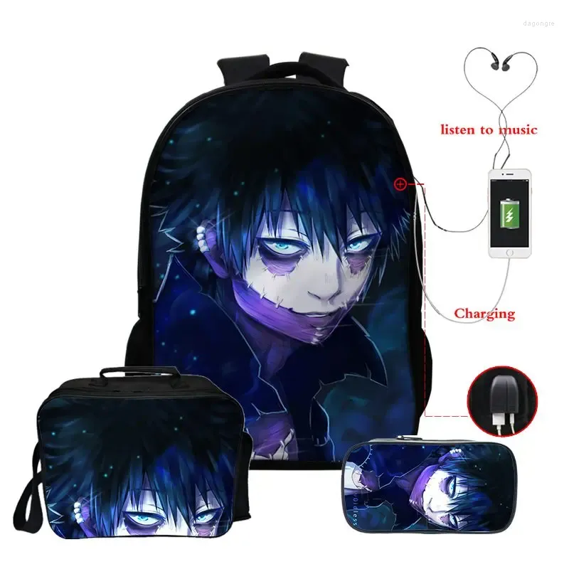 Mochila Animes japoneses Dabi Bagpack Casual Crianças Backpacks Girls Daypack Usb Cable Student Fashion Katsuki Bakugo Bag