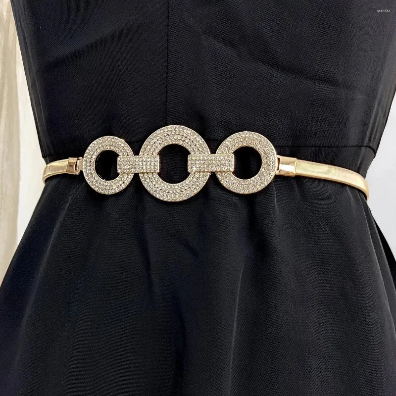 Bälten Fashion Elastic Gold Chain Belt Rhineston Designer för kvinnor Högkvalitativ stretch Midjebandklänning Metal Riem