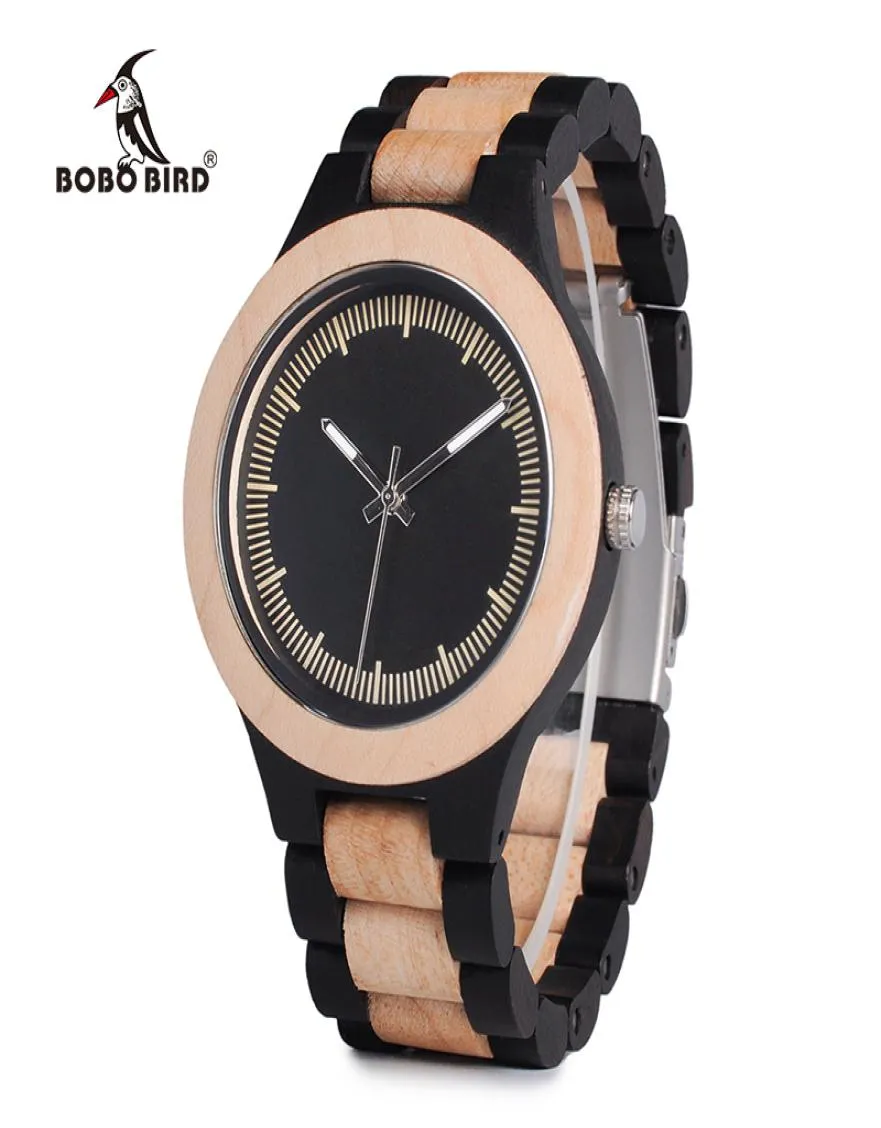 2019 Nieuwe Bobo Bird Luxury Highquality Men039s Kijk houten horloge ebony mahonie dennenhout twocolor houten mode vrije tijd qua7510760