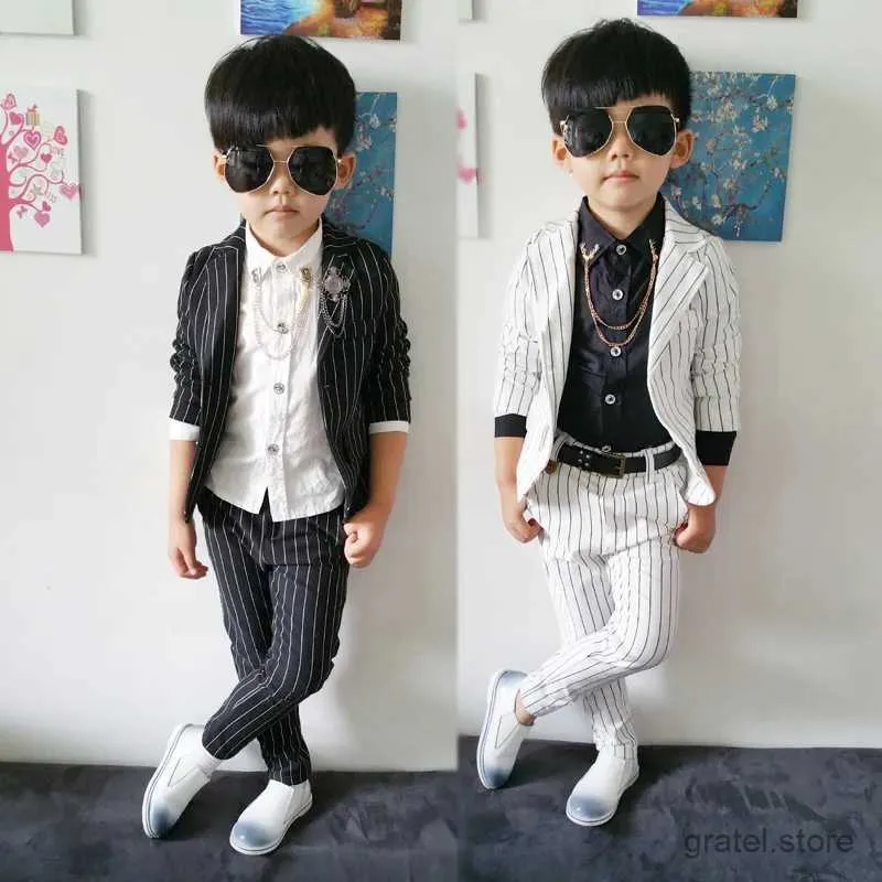 Costumes kids slim blazers + pantalon 2pcs fête de mariage costume de mariage fleur garçons robe formelle enfant de photographie de photographie