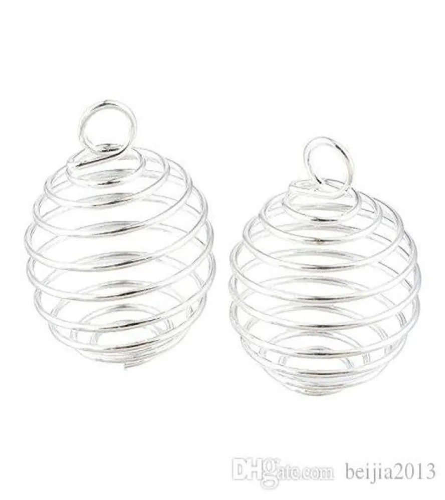 100pcslot Silver Plated Charms Spiral Bead Cages Pendants Findings 9x13mm smycken Making DIY8927888