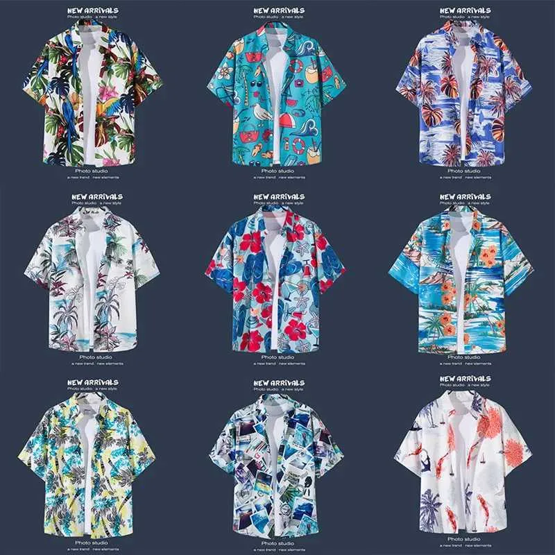 Men's Casual Shirts Mens Hawaiian shirt vintage print single breasted short sleeve T-shirt lapel loose casual fashion beach mens everything 24416