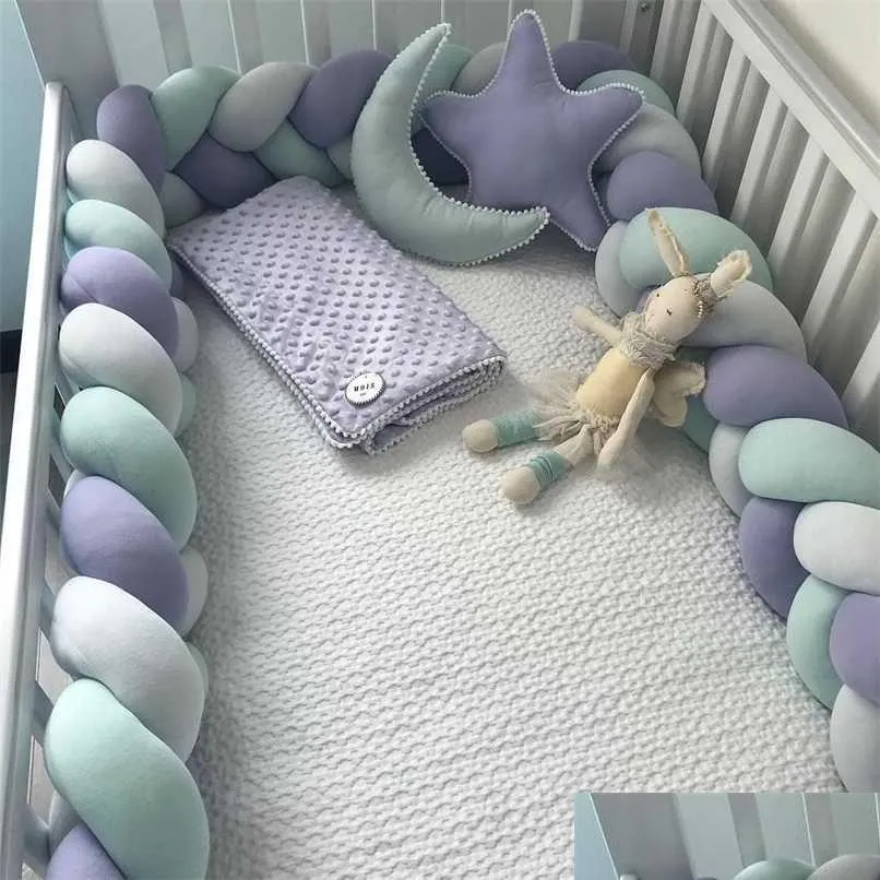 Bed Rails 3 Meter Baby Bumper Braid Knot Pillow Cushion For Infant Crib Protector Tour De Lit Bebe Tresse Room Decor 211025 Drop Deliv Othgy