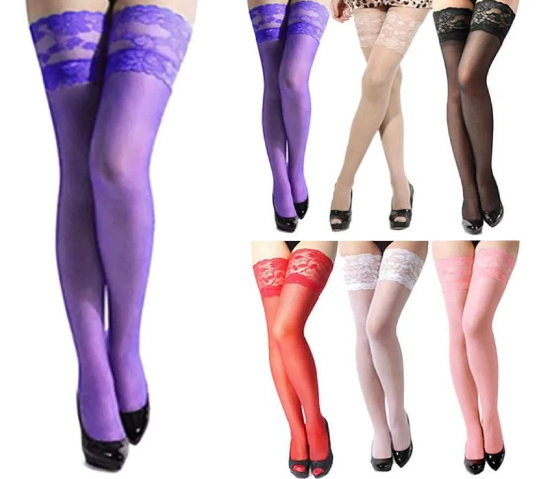 Femmes dame sexy collants longs en dentelle purre restez en cuisse hauts bornes collants sur les chaussettes du genou 6 couleurs 3362439