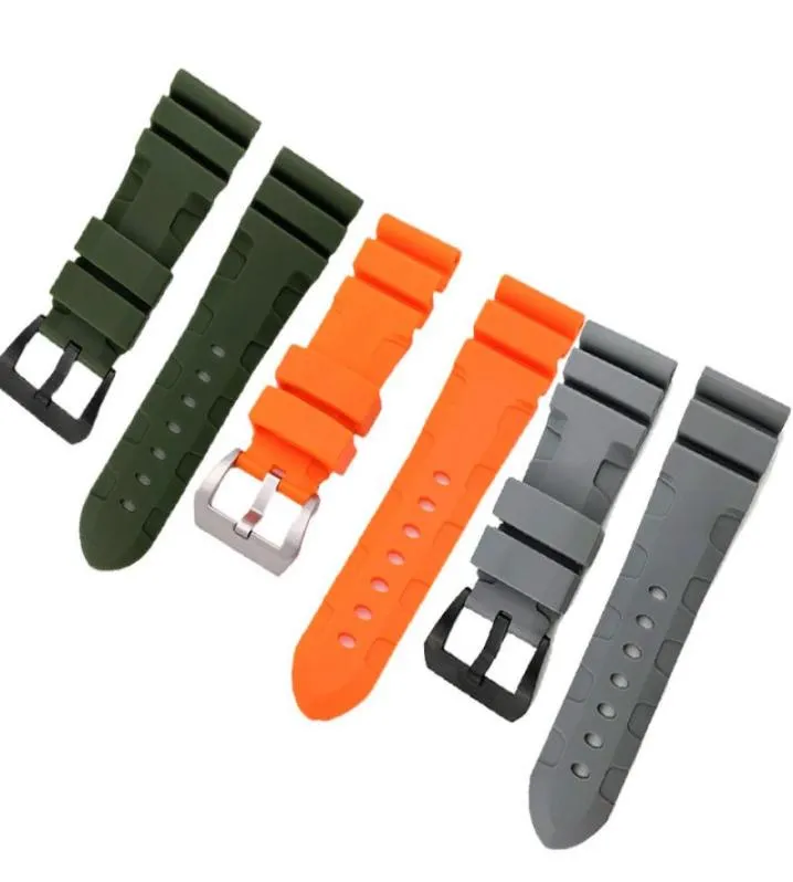 24 26 mm boucle 22 mm Bands de montre masculins noirs gris orange vert plongée en silicone bracelet sport Bracelet en acier inoxydable Buck4749343