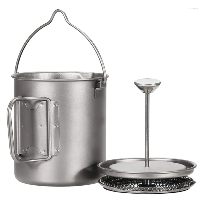 Tasse de cafetière titanium 750 ml de camping tasse de camping français pot pot camp cuisinier pour randonnée extérieure voyage de pique-nique