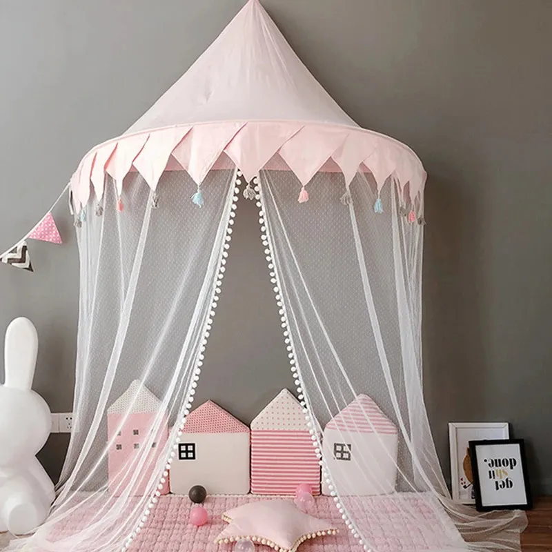 Barn TEEPEE Tents Barn Lek House Castle Cotton Foldble Tent Canopy Bed Curtain Baby Crib Netting Girls Boy Room Decoration 240412