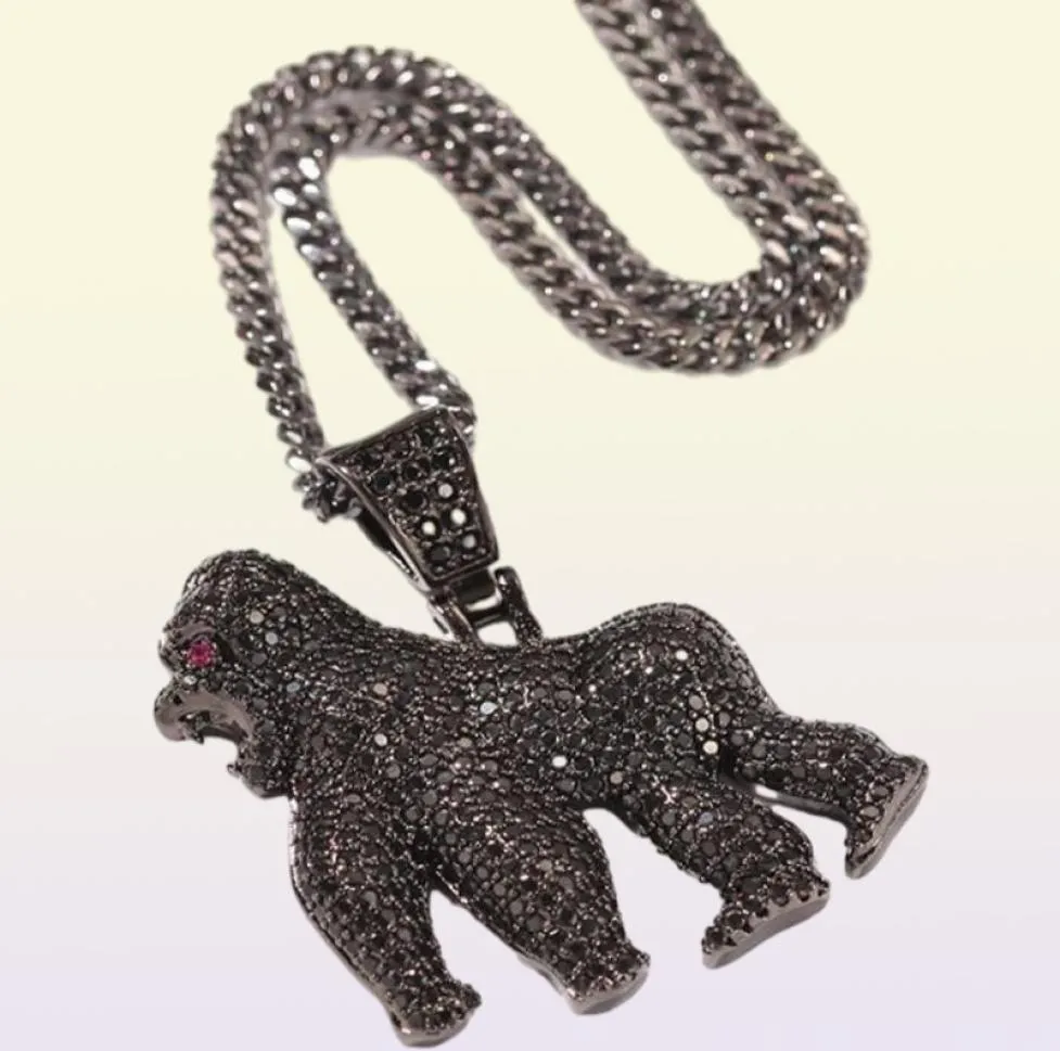 Collane a pendente hip hop cz pietra bling pavimentato bling ghiacciato gorilla animali pendenti per uomo rapper gioielli in oro nero colorpend7309737