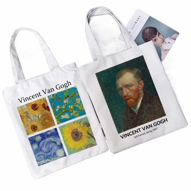 Lady Bag Shopper Van Gogh Art Oil Paint Gedrukt Kawaii Bag Harajuku Women Shop Bag Canvas Shopper Girl Handtas Tas Tassen 05XS#