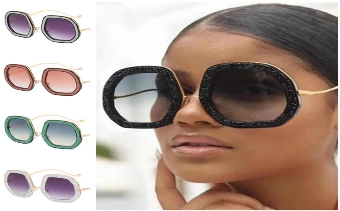 Women Sunglasses Glitter Diamonds Sun Glasses Adumbral AntiUV Spectacles Oversize Frame Eyeglasses Polygon Ornamental7558952