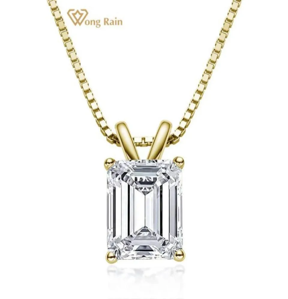 Wong Rain 100 925 Sterling Silver Emerald Cut Created Moissanite Diamonds Gemstone Pendant Halsband Engagemang Fina smycken Y01269228338