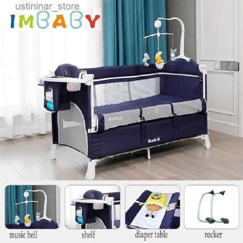 Berceau de bébé 3 en 1 berceau berceau pliable bébé adaptable à l'épissage de grand lit de lit de pèle de pendule de pendule de cradle à couches avec un jouet de cloche L416